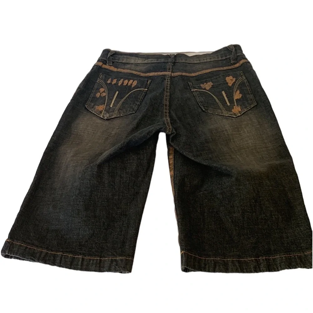 V Cristina Denim Bermuda Shorts w/ golden color trim & back pocket accent trim